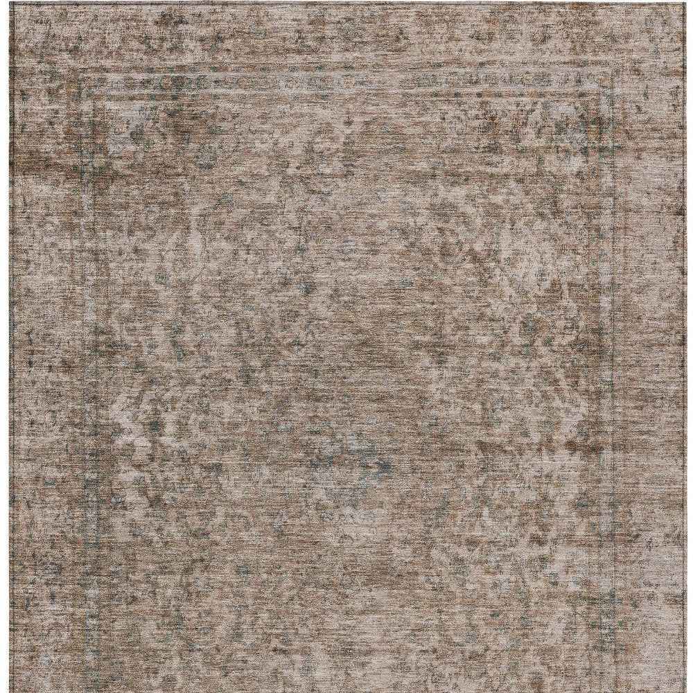 10' X 14' Brown And Beige Abstract Washable Indoor Outdoor Area Rug