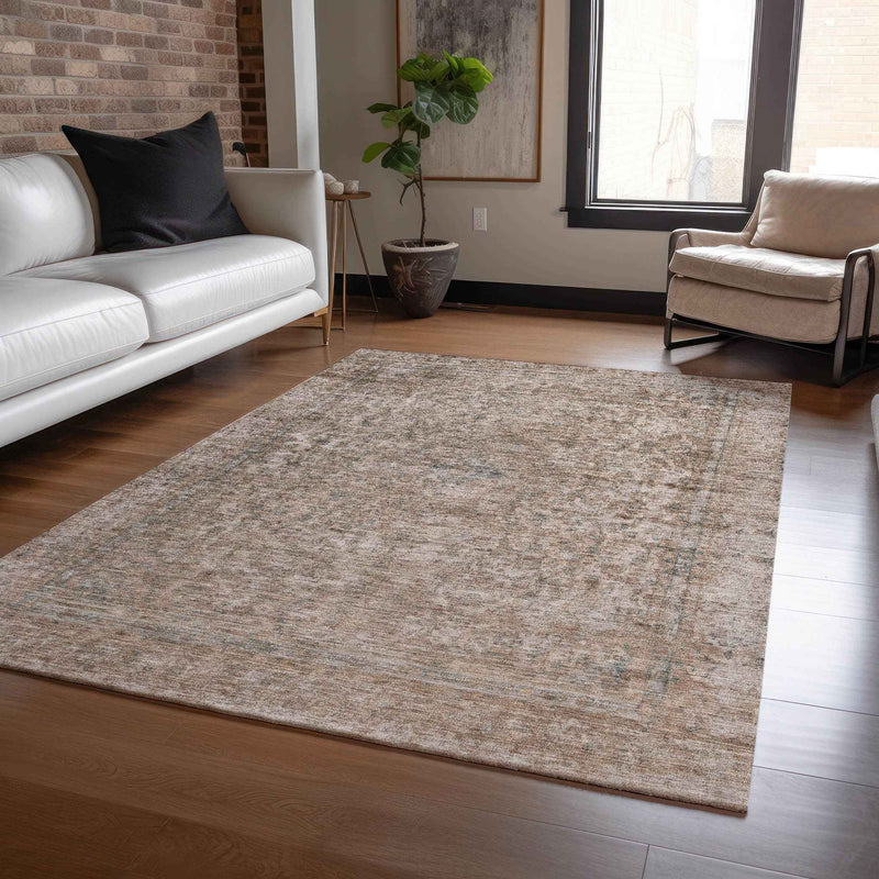 10' X 14' Brown And Beige Abstract Washable Indoor Outdoor Area Rug