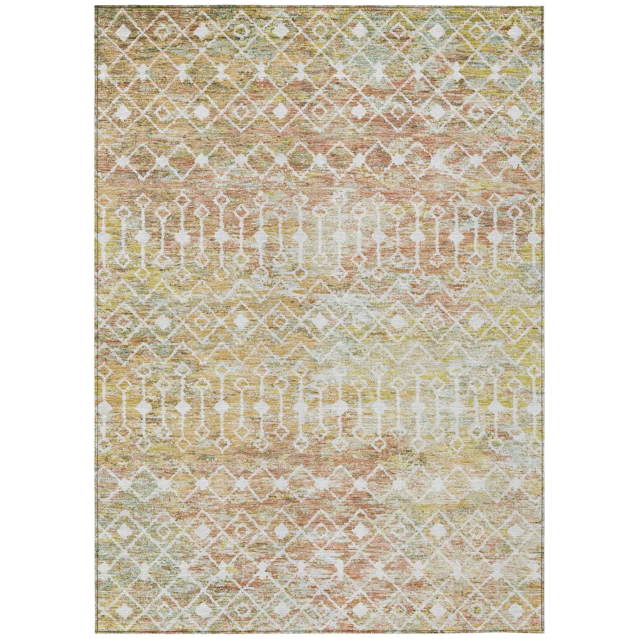 3' X 5' Peach And Ivory Argyle Washable Indoor Outdoor Area Rug