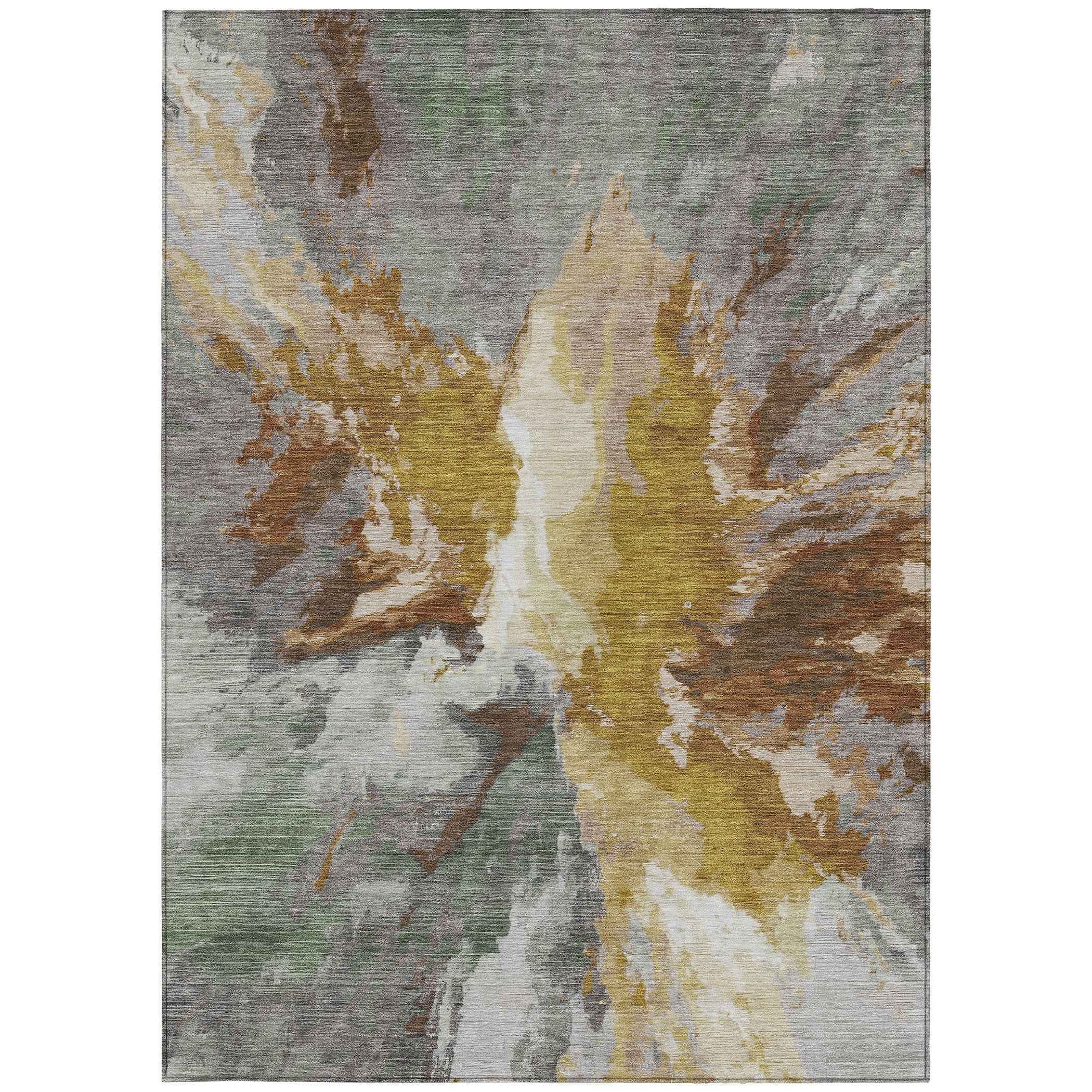 3' X 5' Gold And Gray Abstract Washable Indoor Outdoor Area Rug