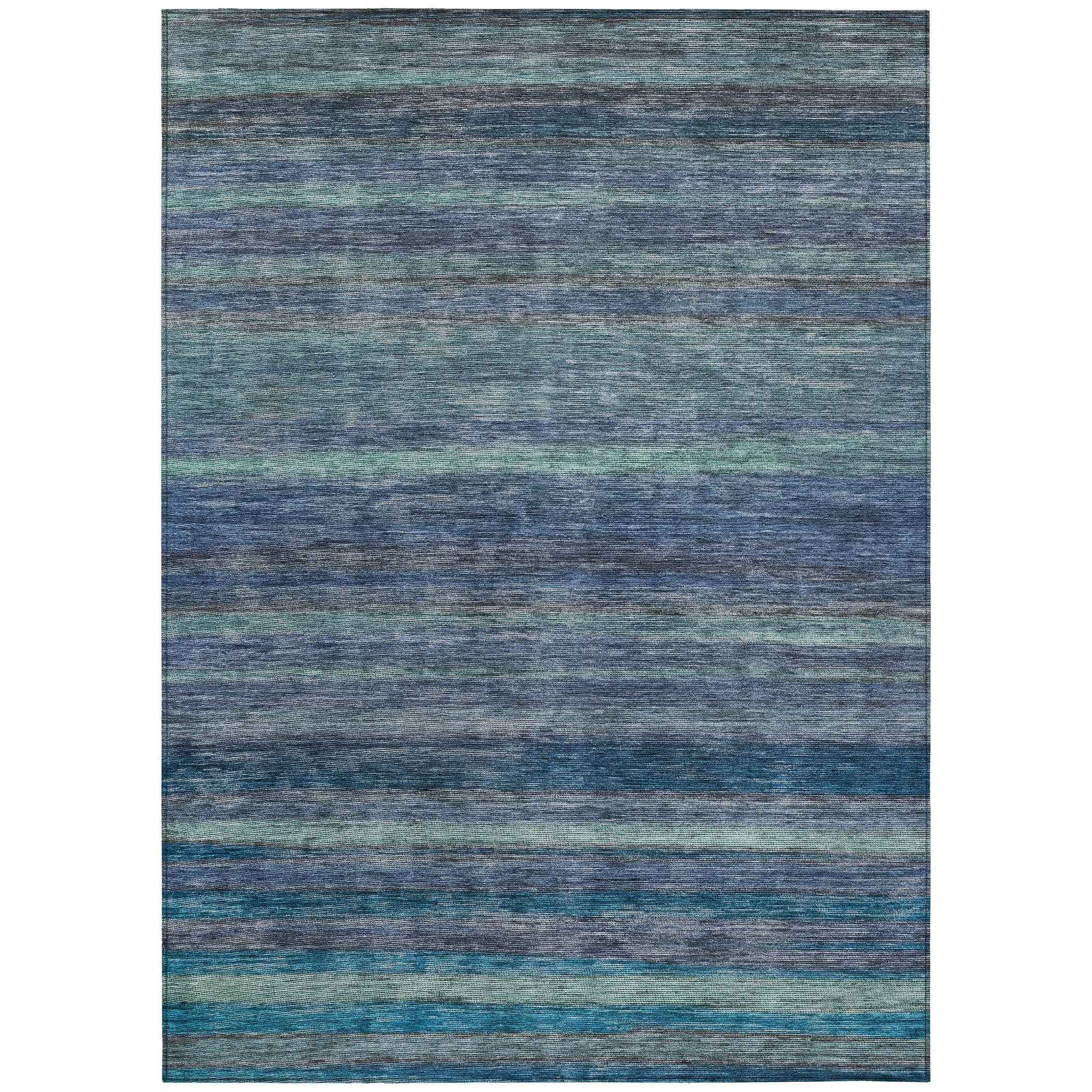 3' X 5' Blue And Gray Striped Washable Indoor Outdoor Area Rug