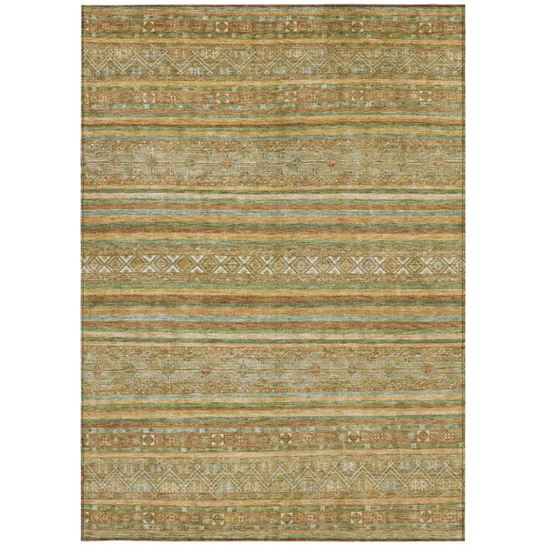 8' X 10' Artichoke Green Gold And Beige Southwestern Washable Indoor Outdoor Area Rug