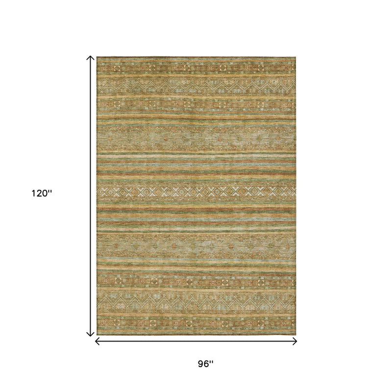 8' X 10' Artichoke Green Gold And Beige Southwestern Washable Indoor Outdoor Area Rug