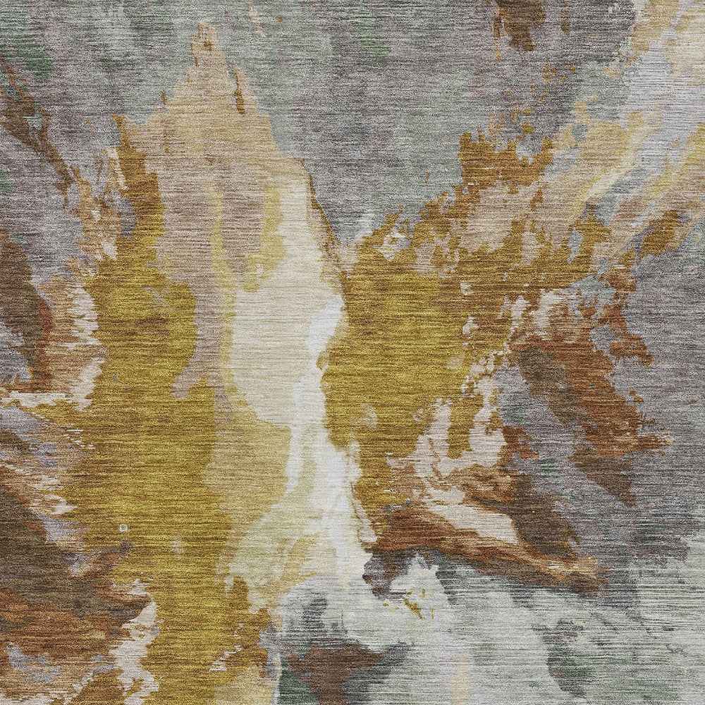 10' X 14' Gold And Gray Abstract Washable Indoor Outdoor Area Rug
