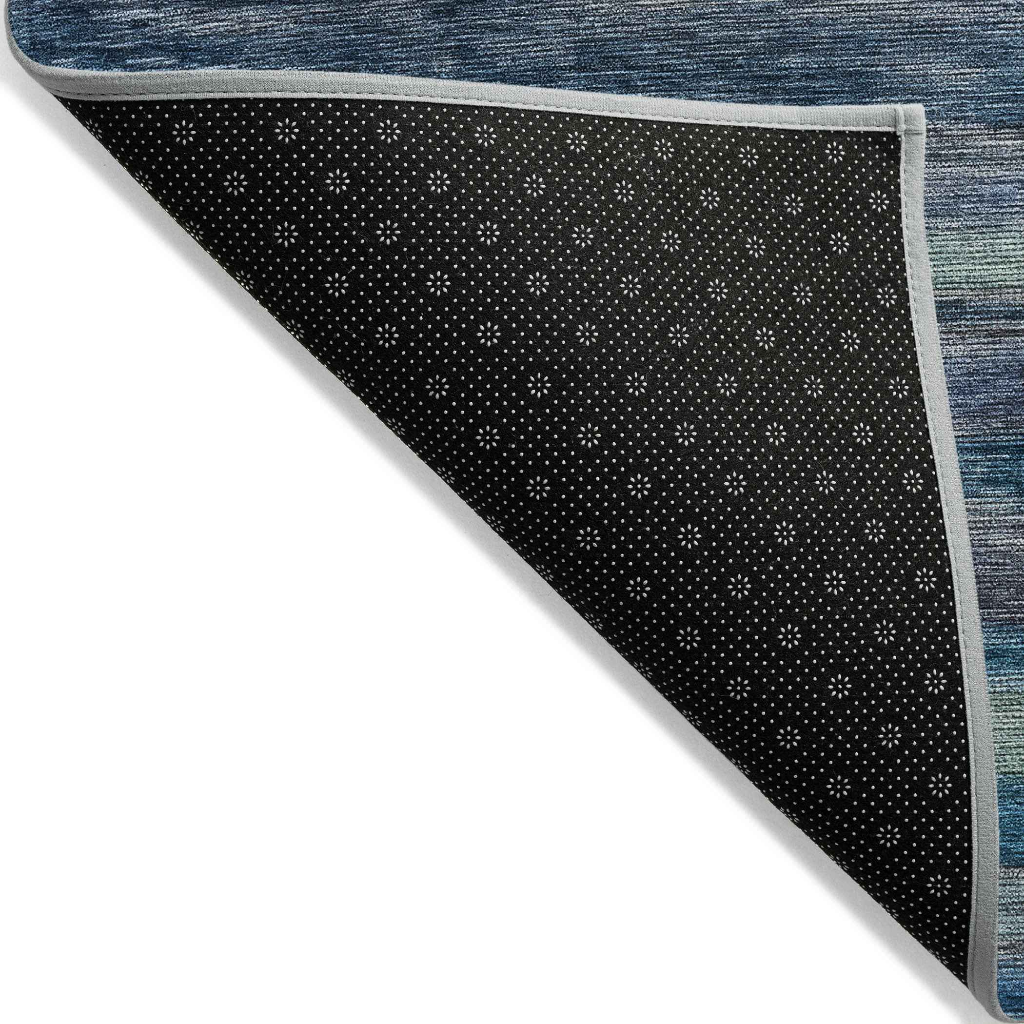 9' X 12' Blue And Gray Striped Washable Indoor Outdoor Area Rug