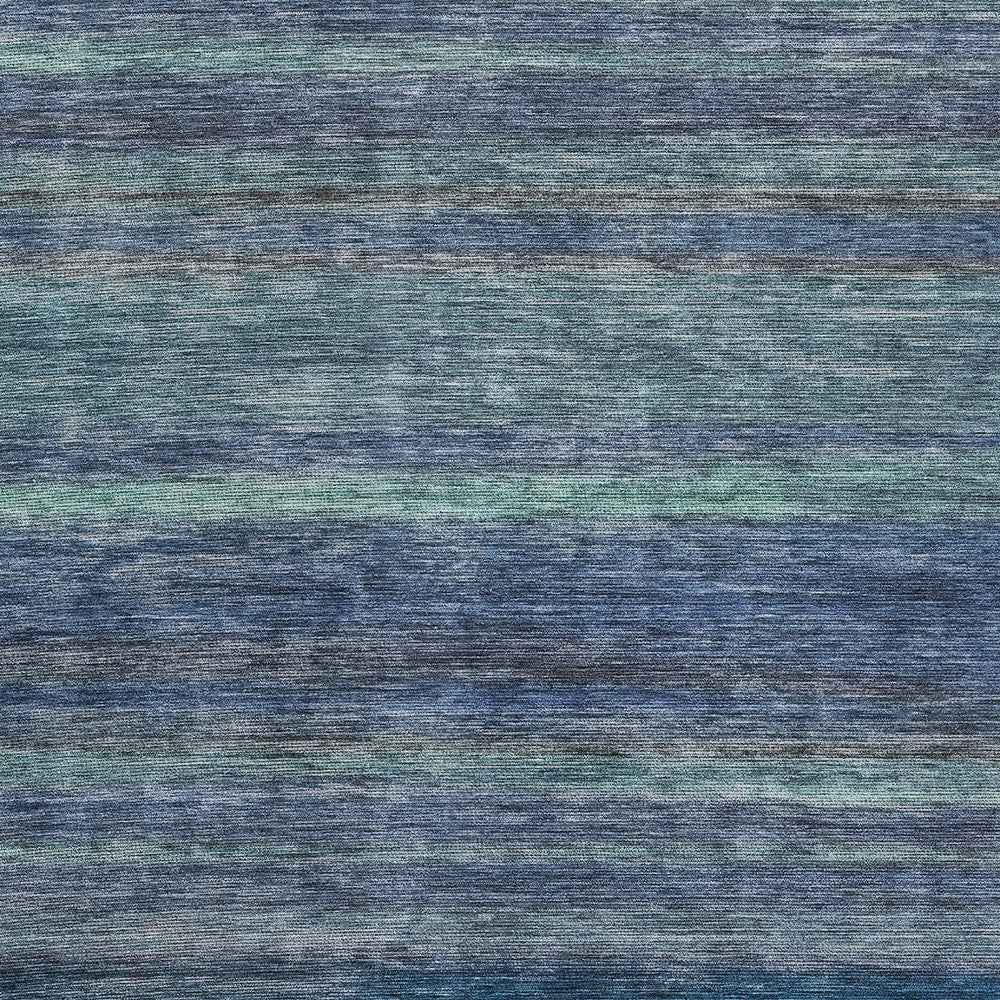 9' X 12' Blue And Gray Striped Washable Indoor Outdoor Area Rug