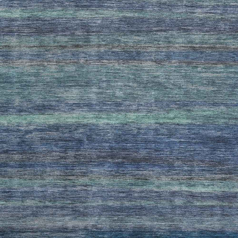 9' X 12' Blue And Gray Striped Washable Indoor Outdoor Area Rug