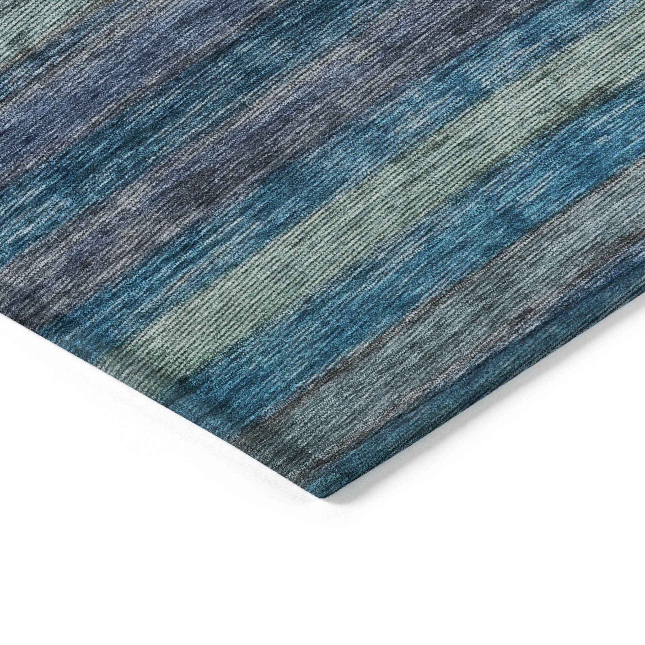 9' X 12' Blue And Gray Striped Washable Indoor Outdoor Area Rug