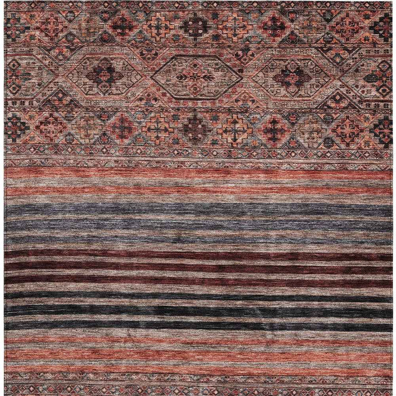 8' X 10' Rust Gray And Salmon Medallion Washable Indoor Outdoor Area Rug