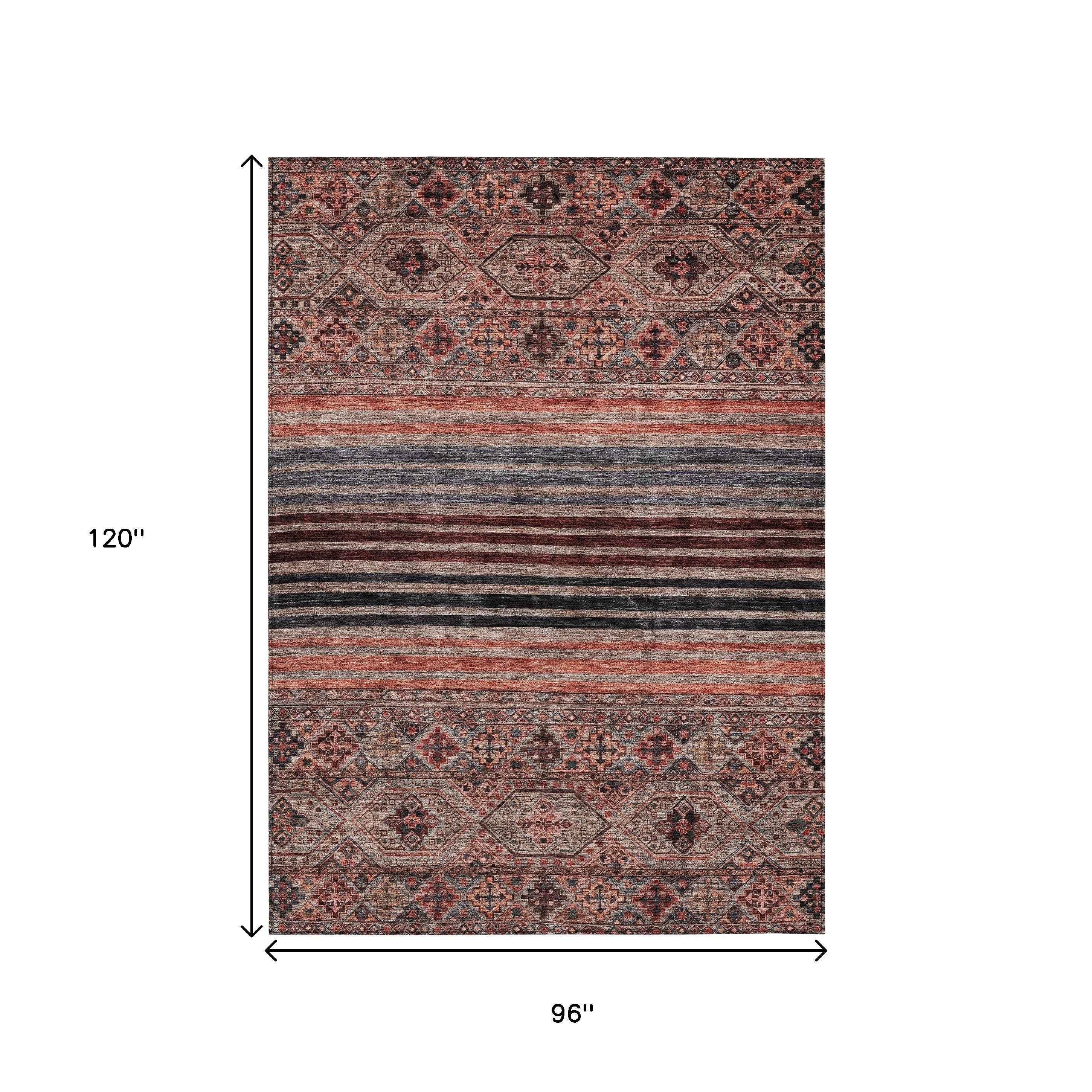 8' X 10' Rust Gray And Salmon Medallion Washable Indoor Outdoor Area Rug