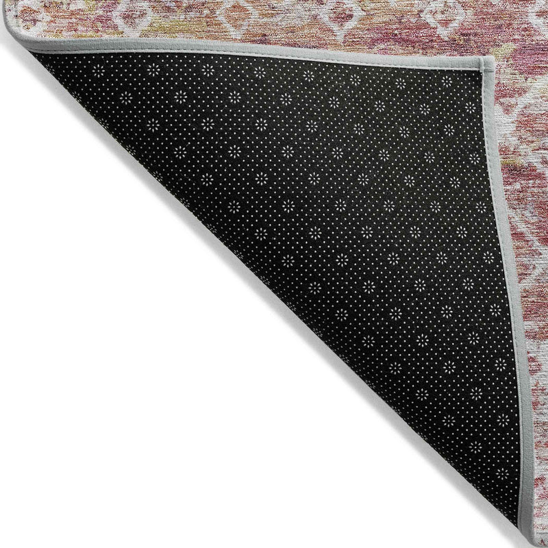 8' X 10' Pink And Ivory Argyle Washable Indoor Outdoor Area Rug