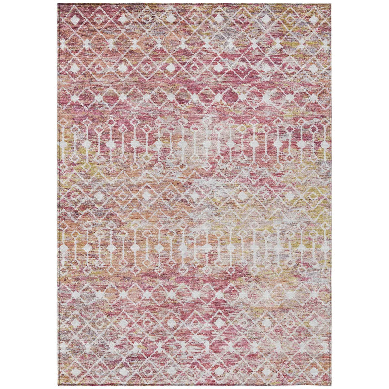 8' X 10' Pink And Ivory Argyle Washable Indoor Outdoor Area Rug