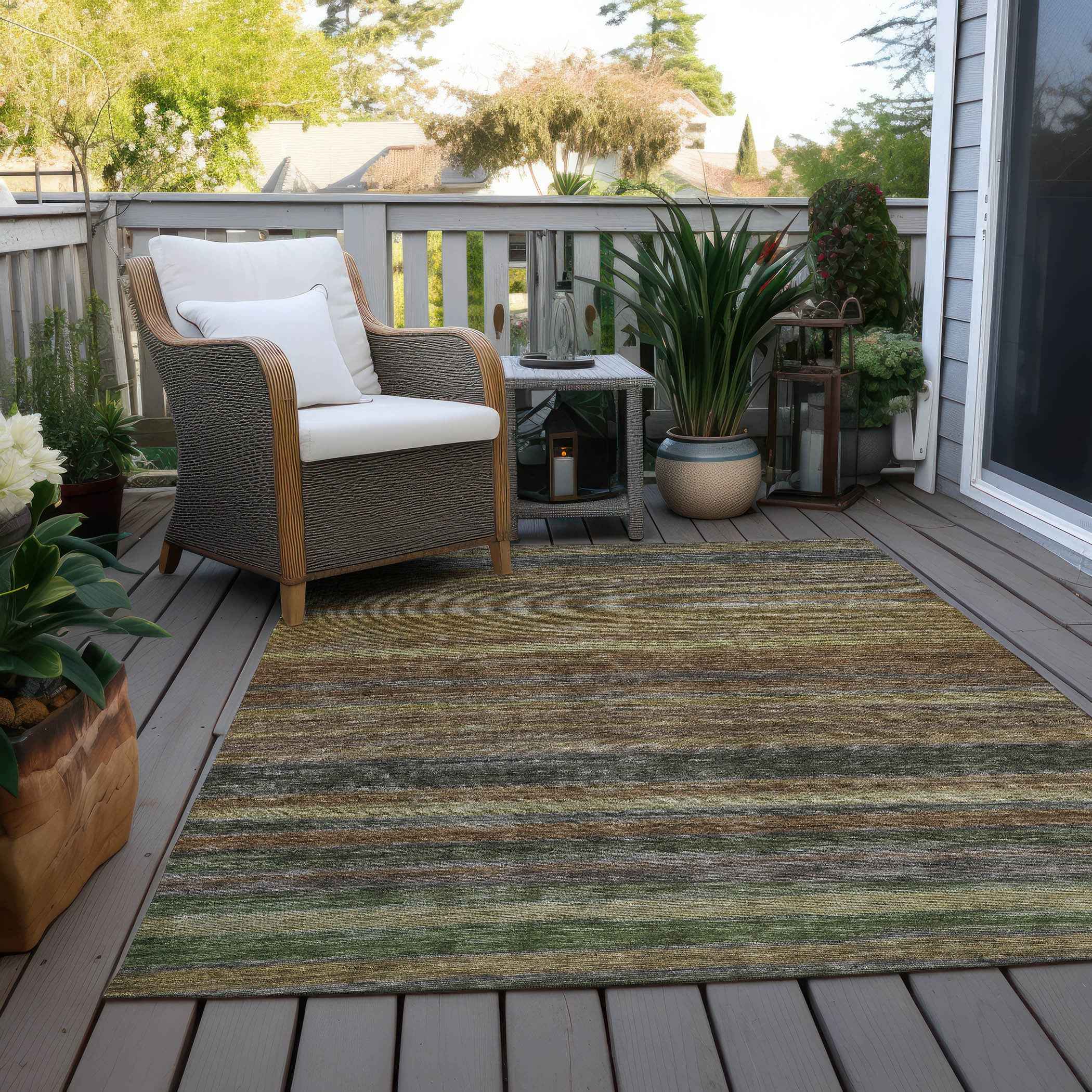 3' X 5' Brown And Gray Striped Washable Indoor Outdoor Area Rug