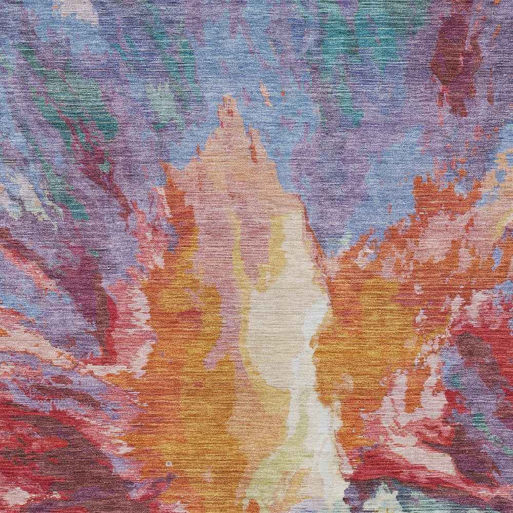 5' X 8' Orange Red And Teal Blue Abstract Washable Indoor Outdoor Area Rug