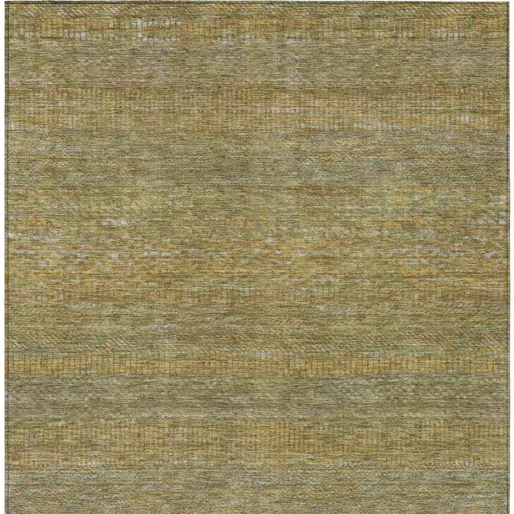 8' X 10' Sage And Gold Striped Washable Indoor Outdoor Area Rug