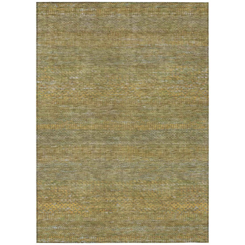 8' X 10' Sage And Gold Striped Washable Indoor Outdoor Area Rug