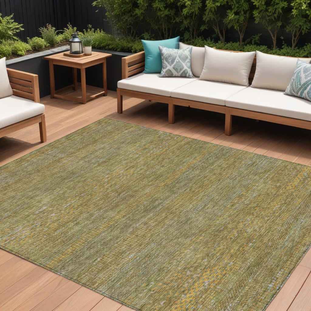 8' X 10' Sage And Gold Striped Washable Indoor Outdoor Area Rug