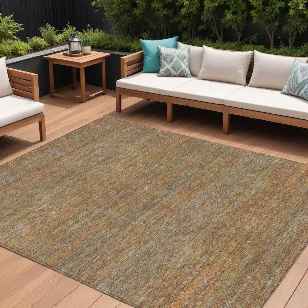 8' X 10' Taupe And Brown Striped Washable Indoor Outdoor Area Rug