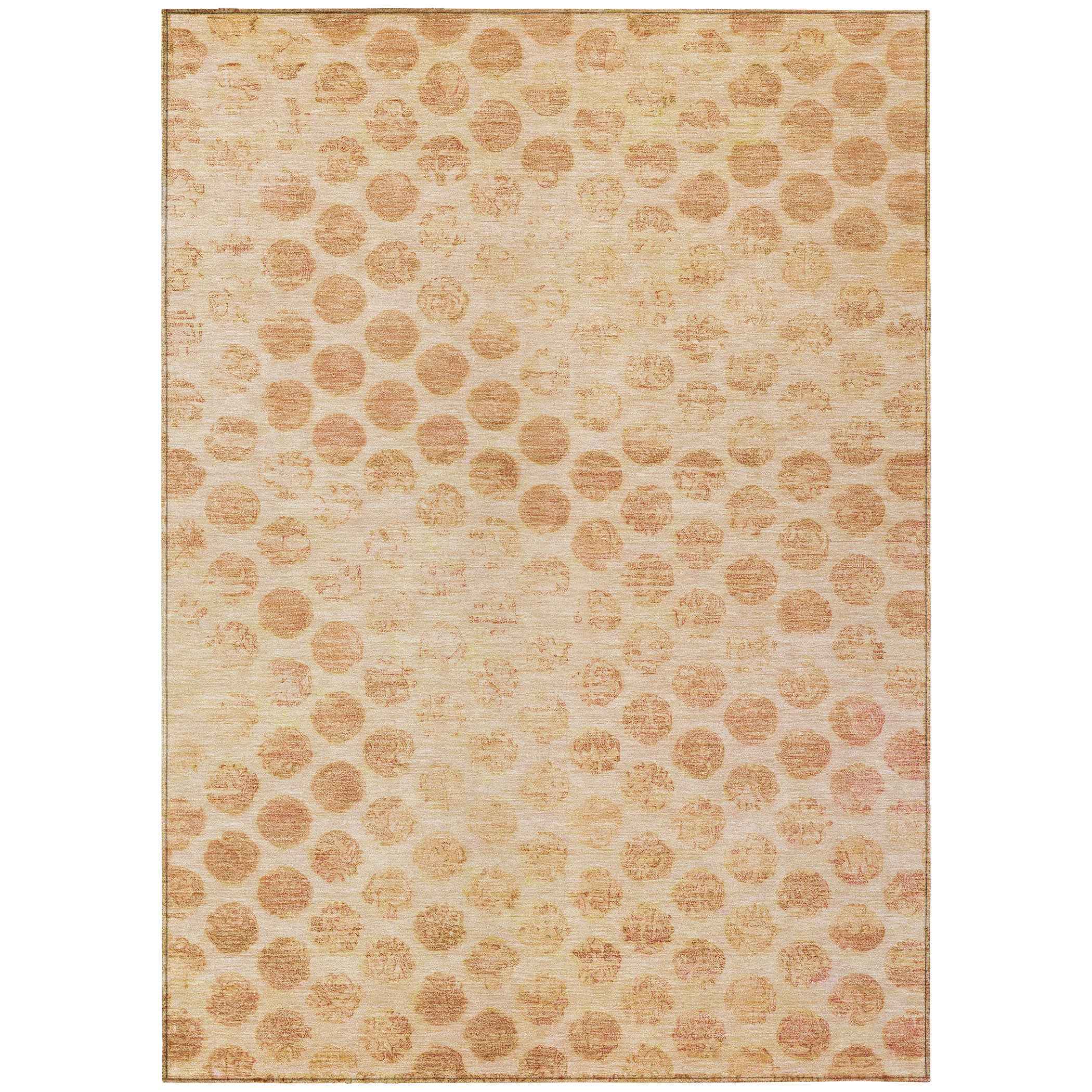 8' X 10' Peach And Rust Polka Dot Washable Indoor Outdoor Area Rug