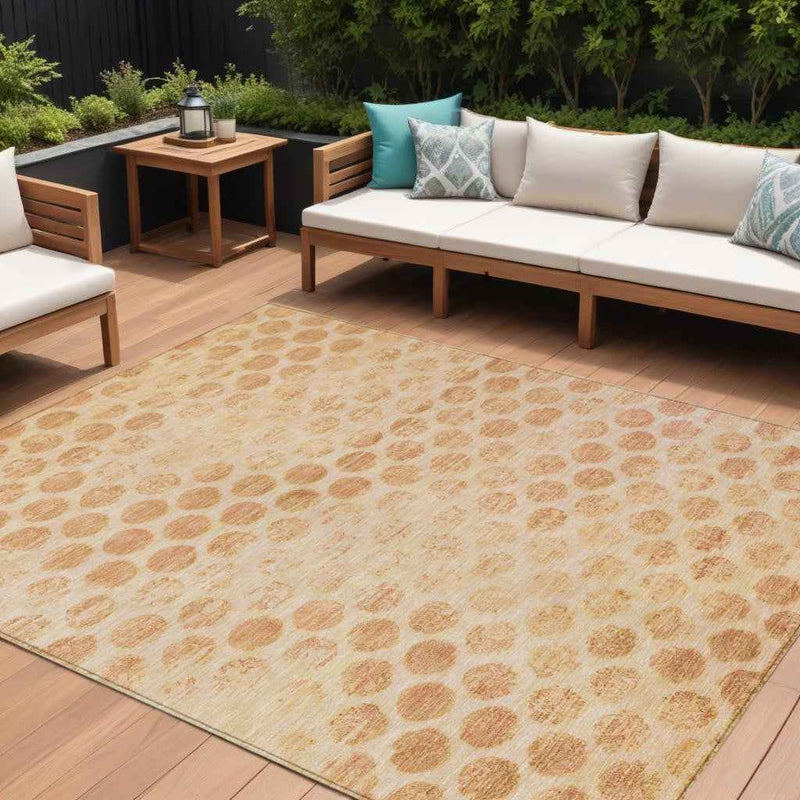 8' X 10' Peach And Rust Polka Dot Washable Indoor Outdoor Area Rug