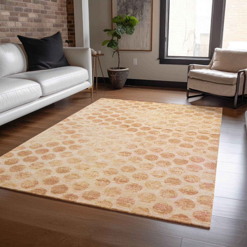 8' X 10' Peach And Rust Polka Dot Washable Indoor Outdoor Area Rug