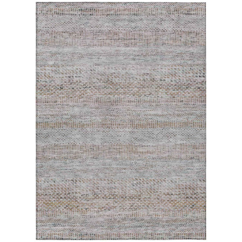 8' X 10' Linen And Gray Striped Washable Indoor Outdoor Area Rug