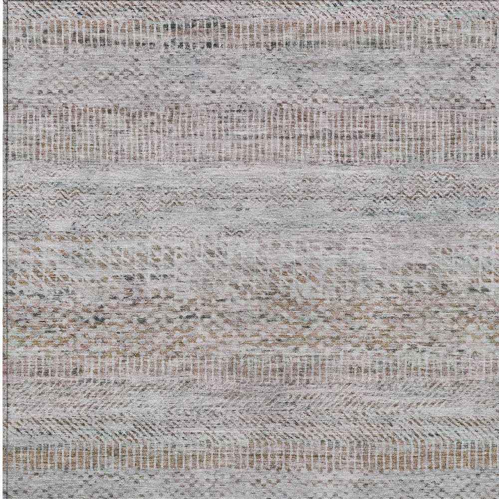 8' X 10' Linen And Gray Striped Washable Indoor Outdoor Area Rug