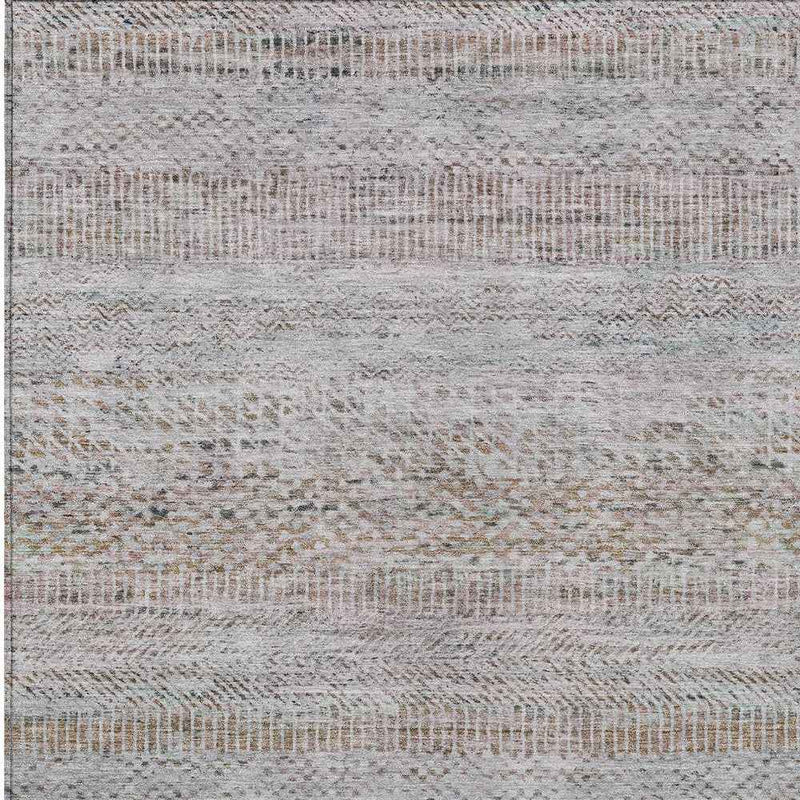 8' X 10' Linen And Gray Striped Washable Indoor Outdoor Area Rug