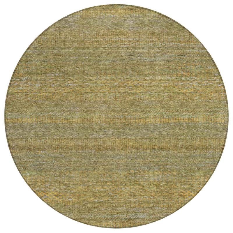 8' Sage And Gold Round Striped Washable Indoor Outdoor Area Rug