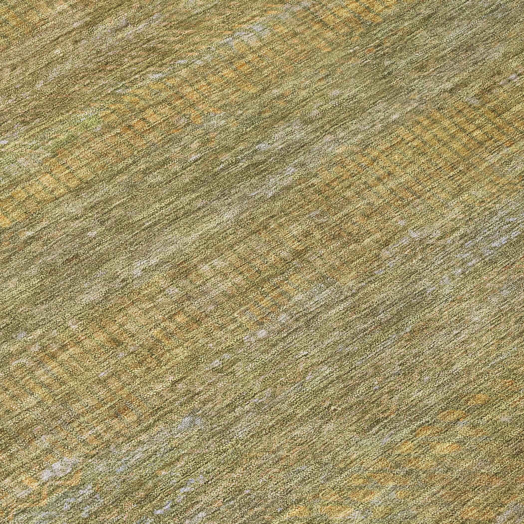 8' Sage And Gold Round Striped Washable Indoor Outdoor Area Rug