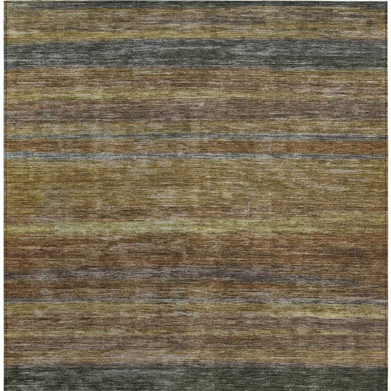 8' X 10' Brown And Gray Striped Washable Indoor Outdoor Area Rug