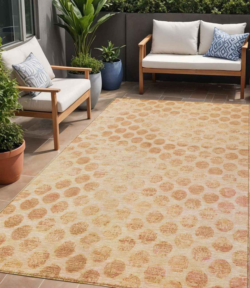 5' X 8' Peach And Rust Polka Dot Washable Indoor Outdoor Area Rug