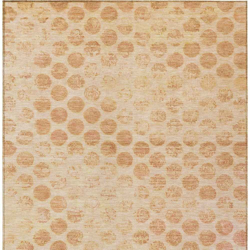 5' X 8' Peach And Rust Polka Dot Washable Indoor Outdoor Area Rug
