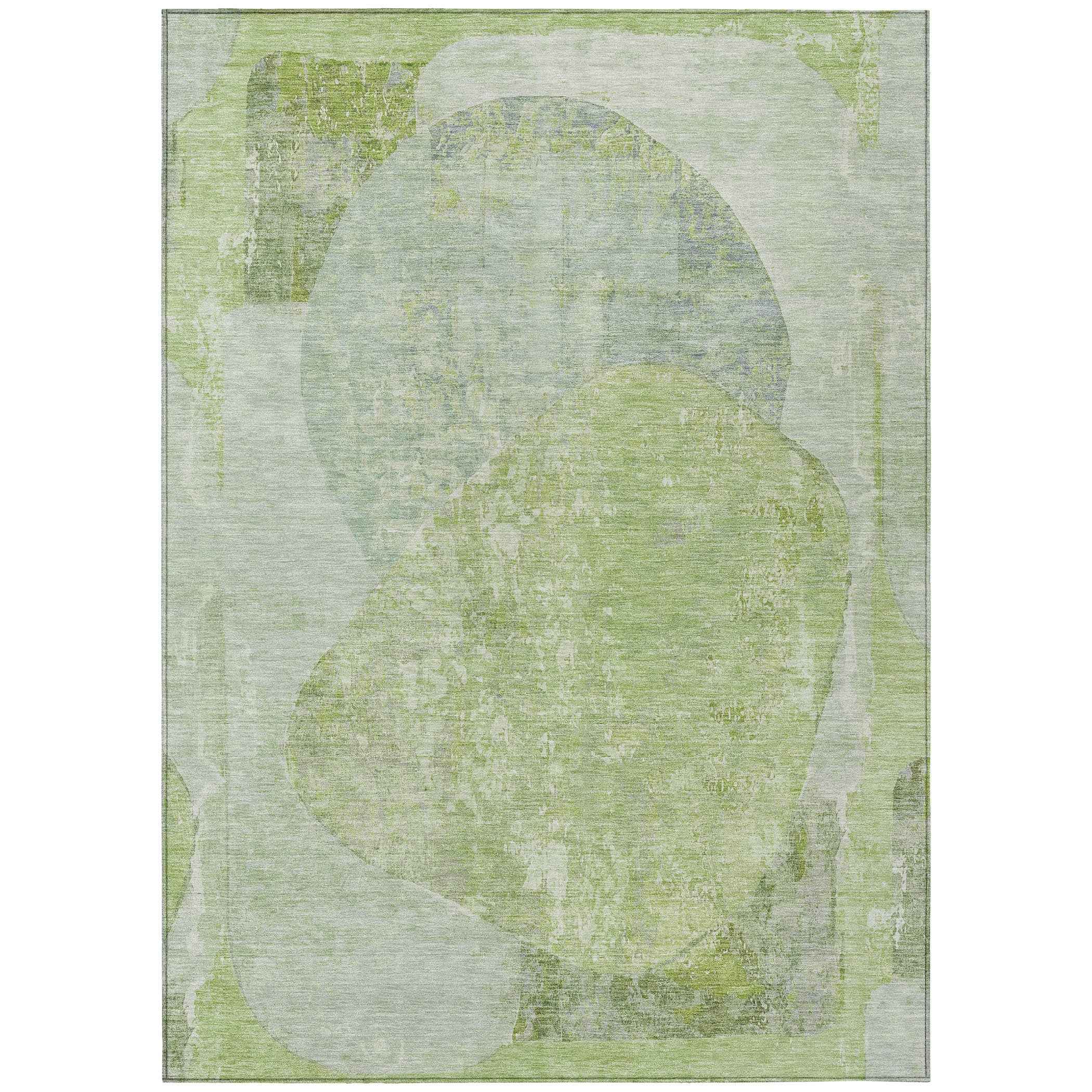 5' X 8' Artichoke Green And Mint Green Abstract Washable Indoor Outdoor Area Rug