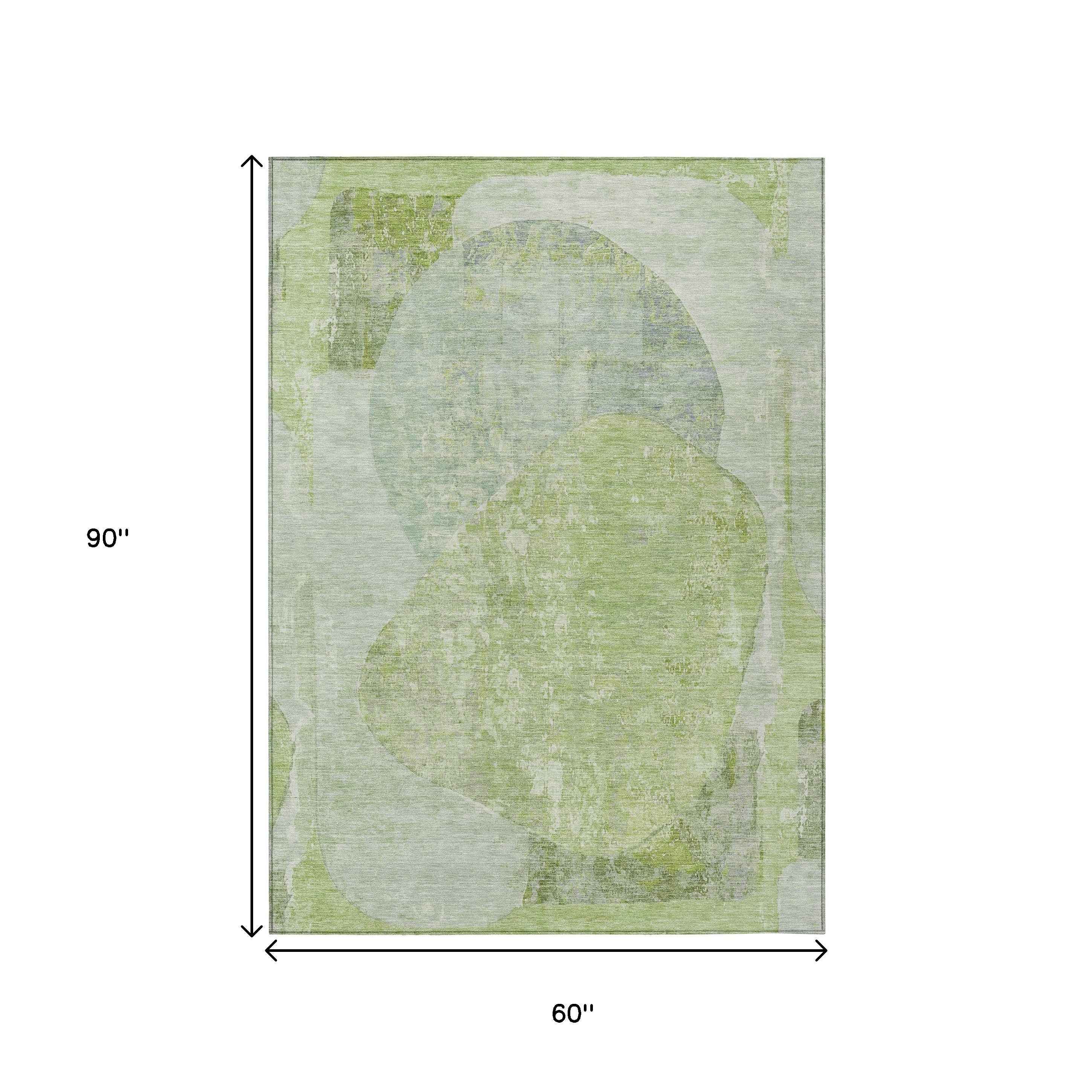 5' X 8' Artichoke Green And Mint Green Abstract Washable Indoor Outdoor Area Rug