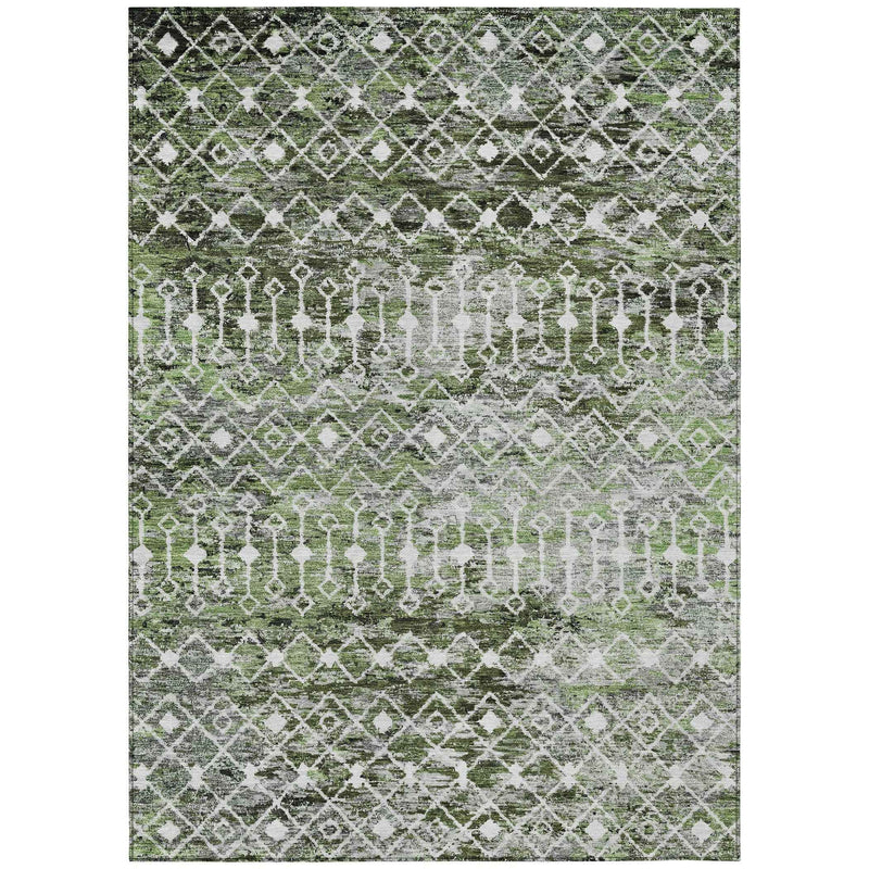 5' X 8' Olive Green And Ivory Argyle Washable Indoor Outdoor Area Rug