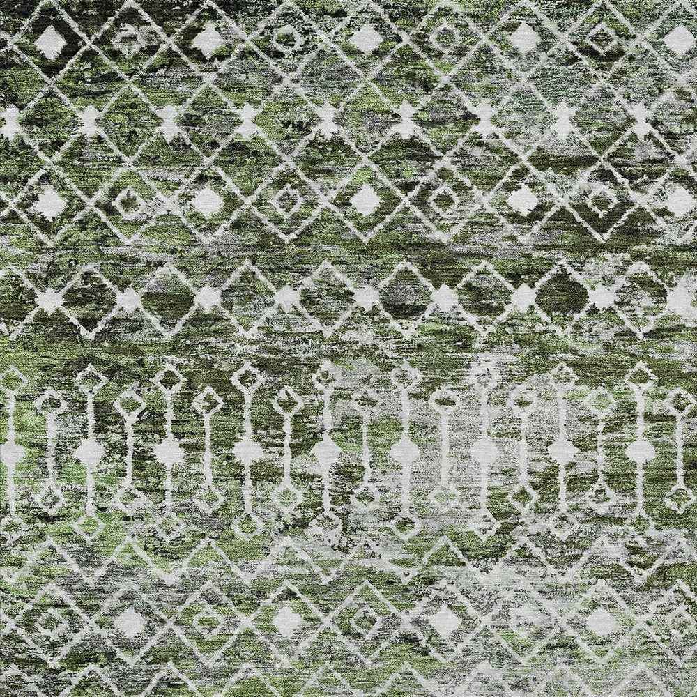 5' X 8' Olive Green And Ivory Argyle Washable Indoor Outdoor Area Rug