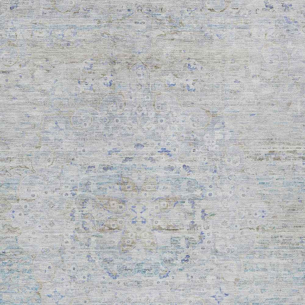 5' X 8' Beige And Blue Medallion Washable Indoor Outdoor Area Rug
