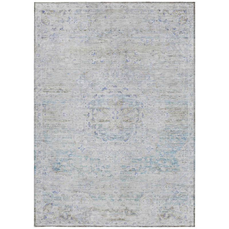 5' X 8' Beige And Blue Medallion Washable Indoor Outdoor Area Rug