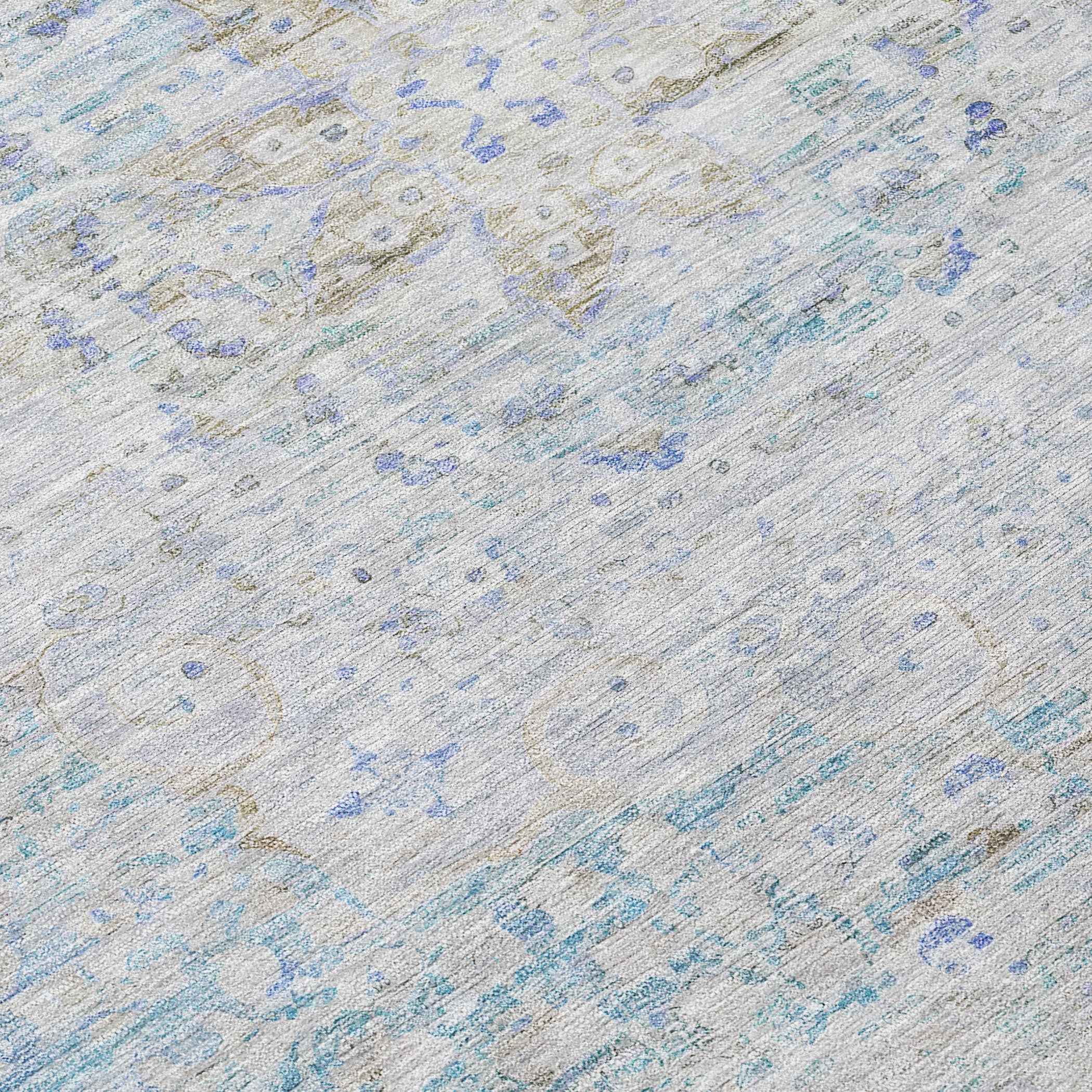 5' X 8' Beige And Blue Medallion Washable Indoor Outdoor Area Rug