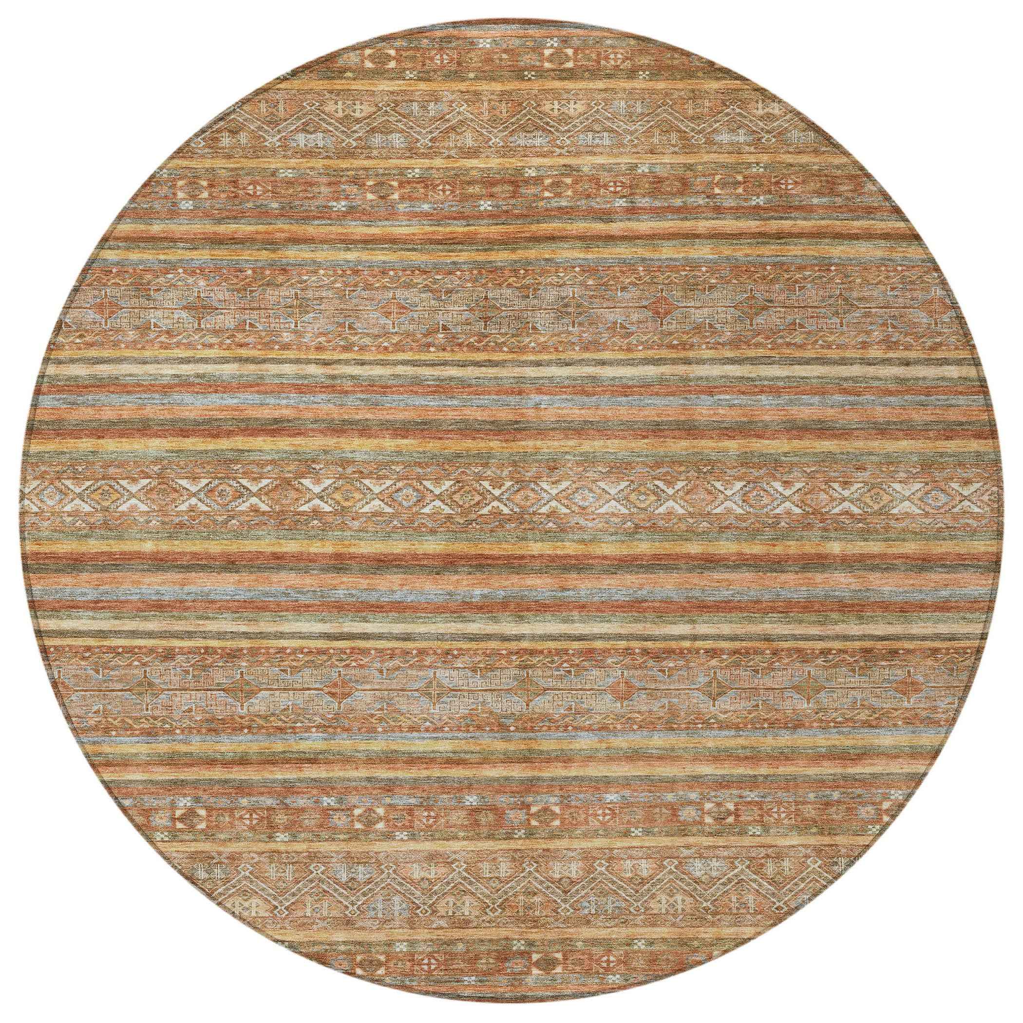 8' Terra Cotta Copper And Gray Round Southwestern Washable Indoor Outdoor Area Rug