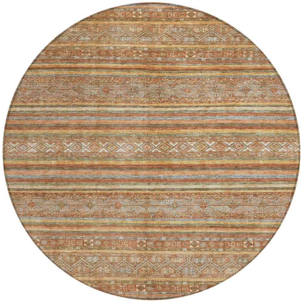 8' Terra Cotta Copper And Gray Round Southwestern Washable Indoor Outdoor Area Rug