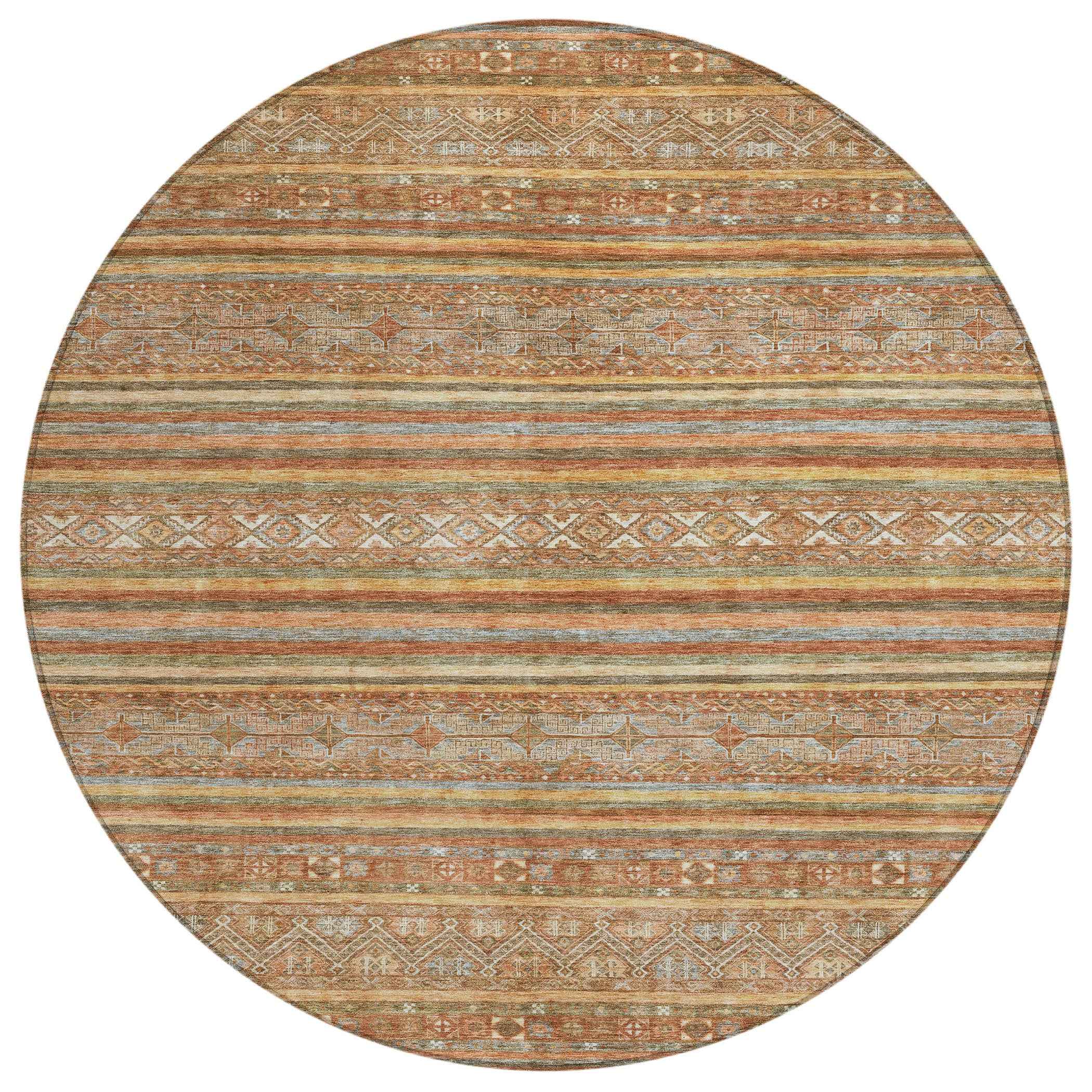 8' Terra Cotta Copper And Gray Round Southwestern Washable Indoor Outdoor Area Rug