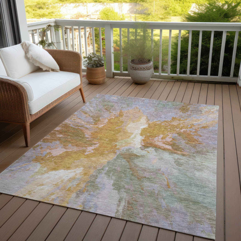 5' X 8' Rust And Lavender Abstract Washable Indoor Outdoor Area Rug