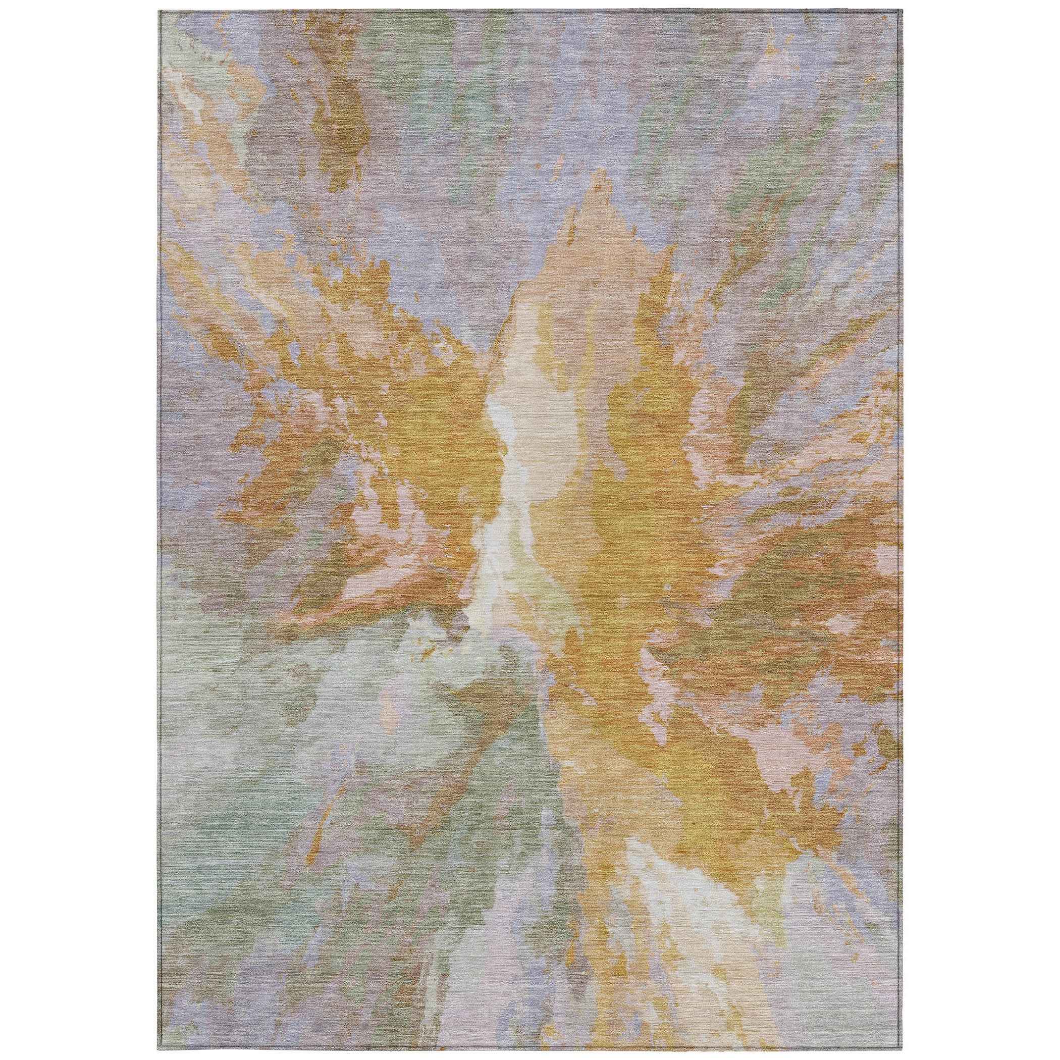 5' X 8' Rust And Lavender Abstract Washable Indoor Outdoor Area Rug