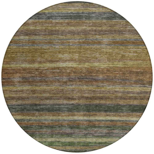 8' Brown And Gray Round Striped Washable Indoor Outdoor Area Rug