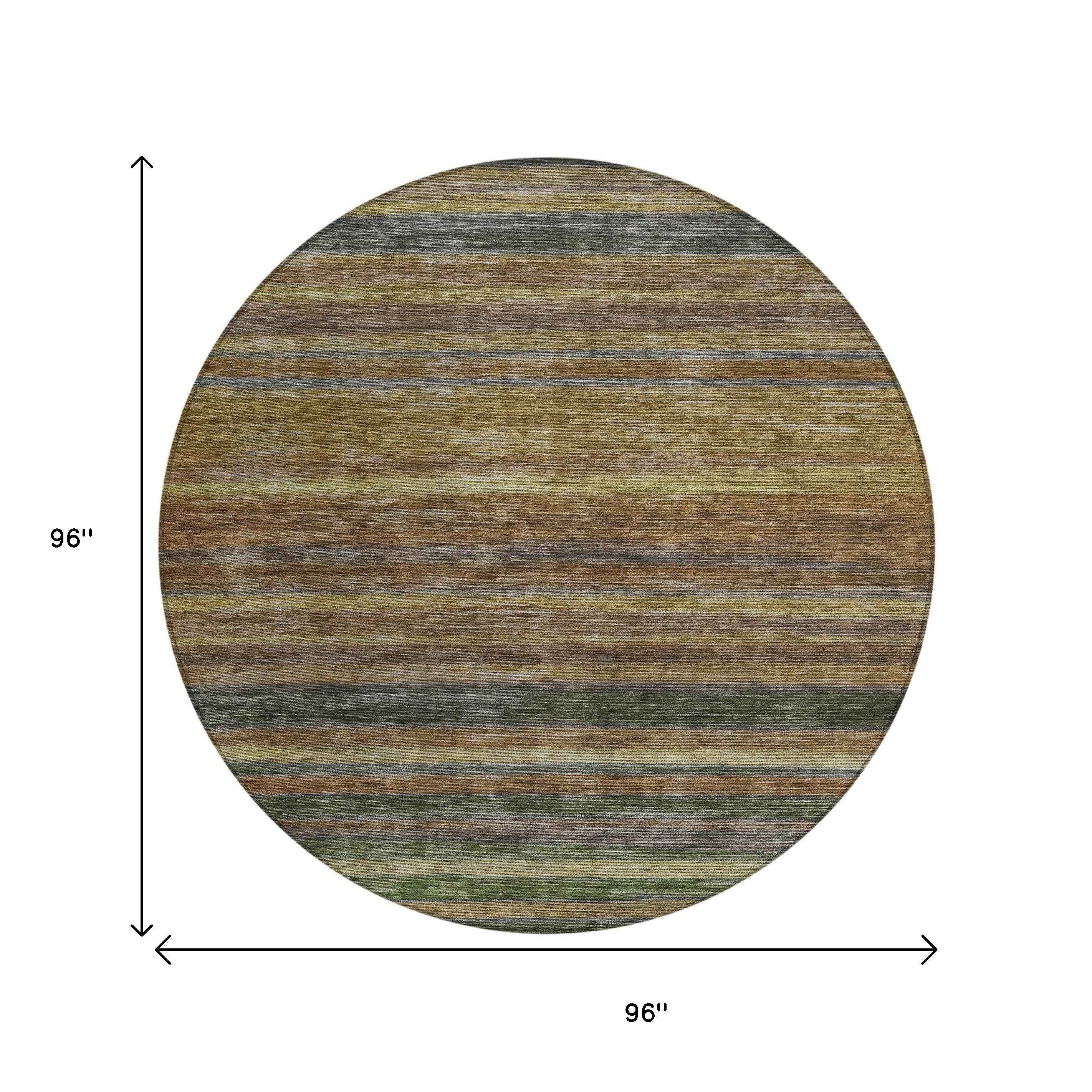 8' Brown And Gray Round Striped Washable Indoor Outdoor Area Rug