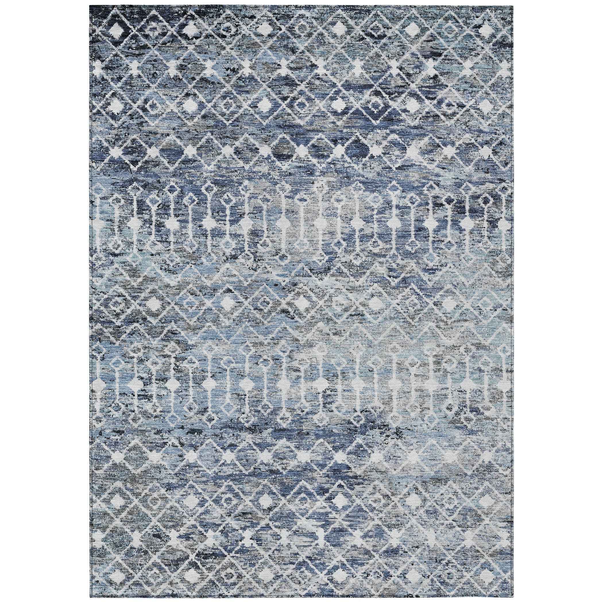 3' X 5' Blue And Silver Argyle Washable Indoor Outdoor Area Rug