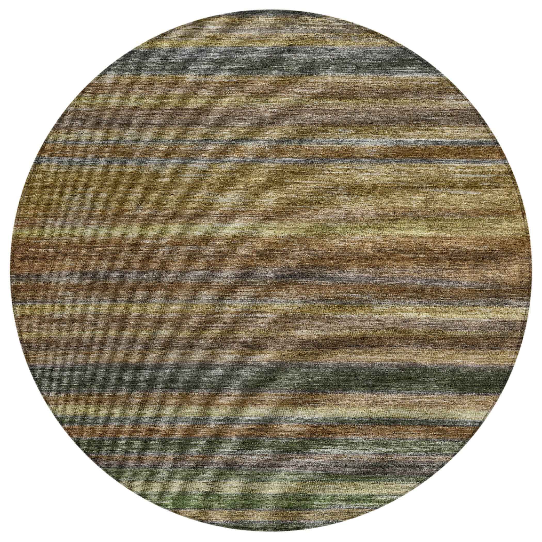 8' Brown And Gray Round Striped Washable Indoor Outdoor Area Rug
