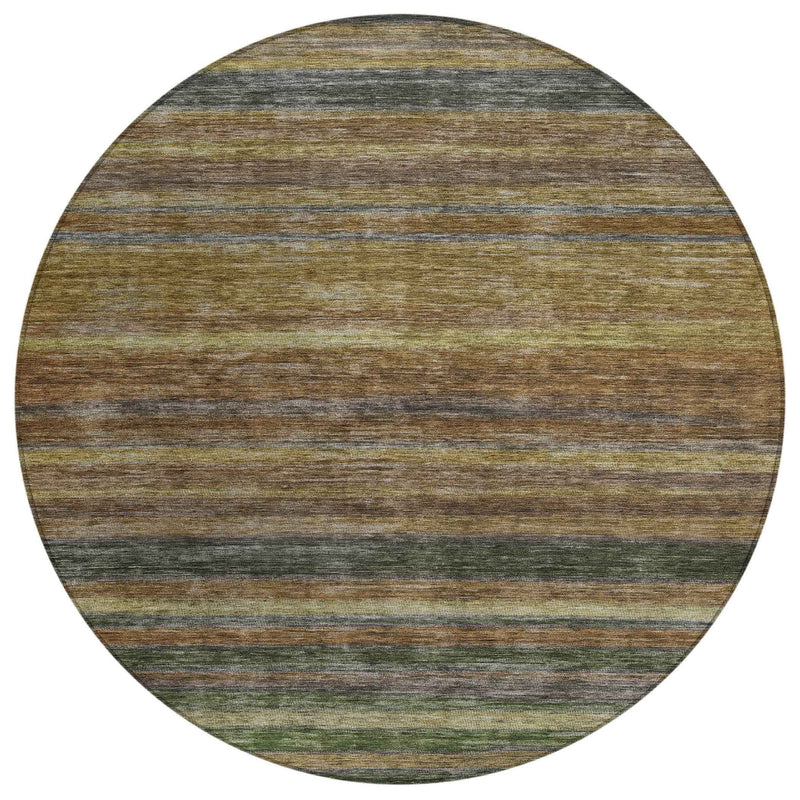8' Brown And Gray Round Striped Washable Indoor Outdoor Area Rug